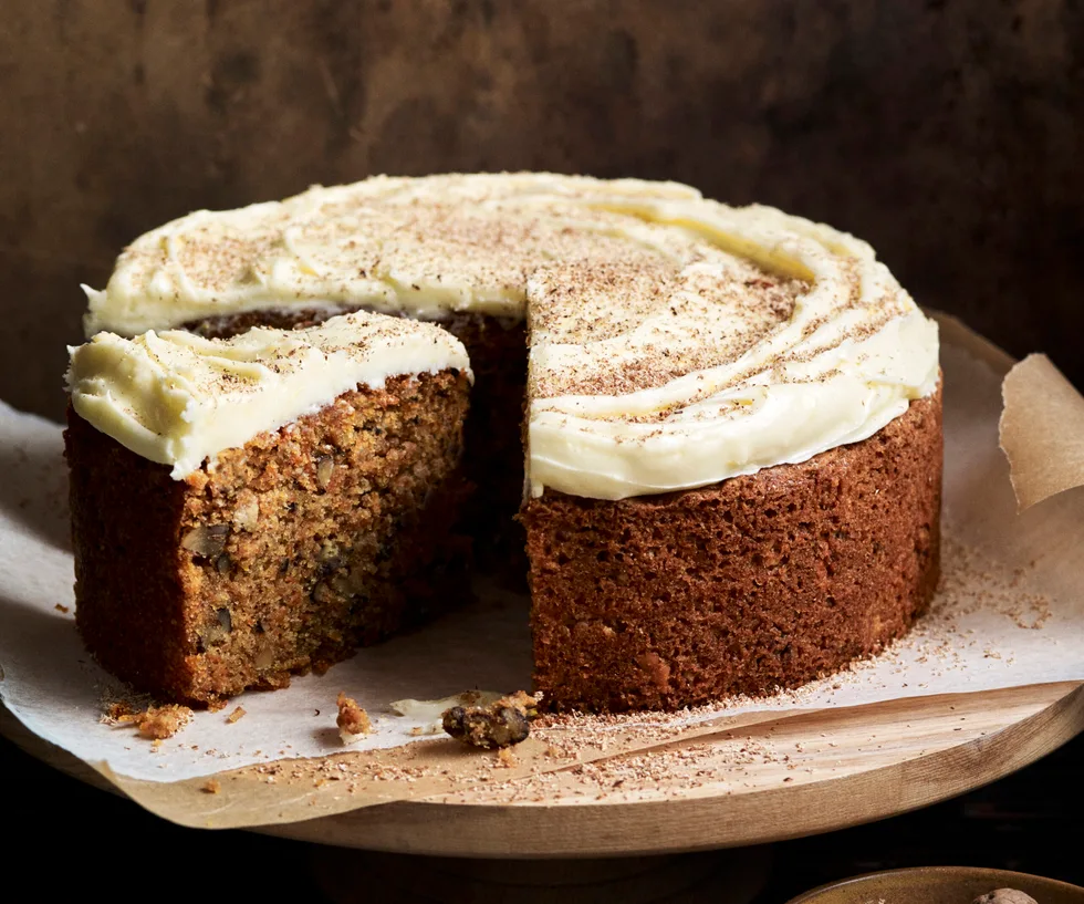 Gluten-free carrot cake with orange frosting