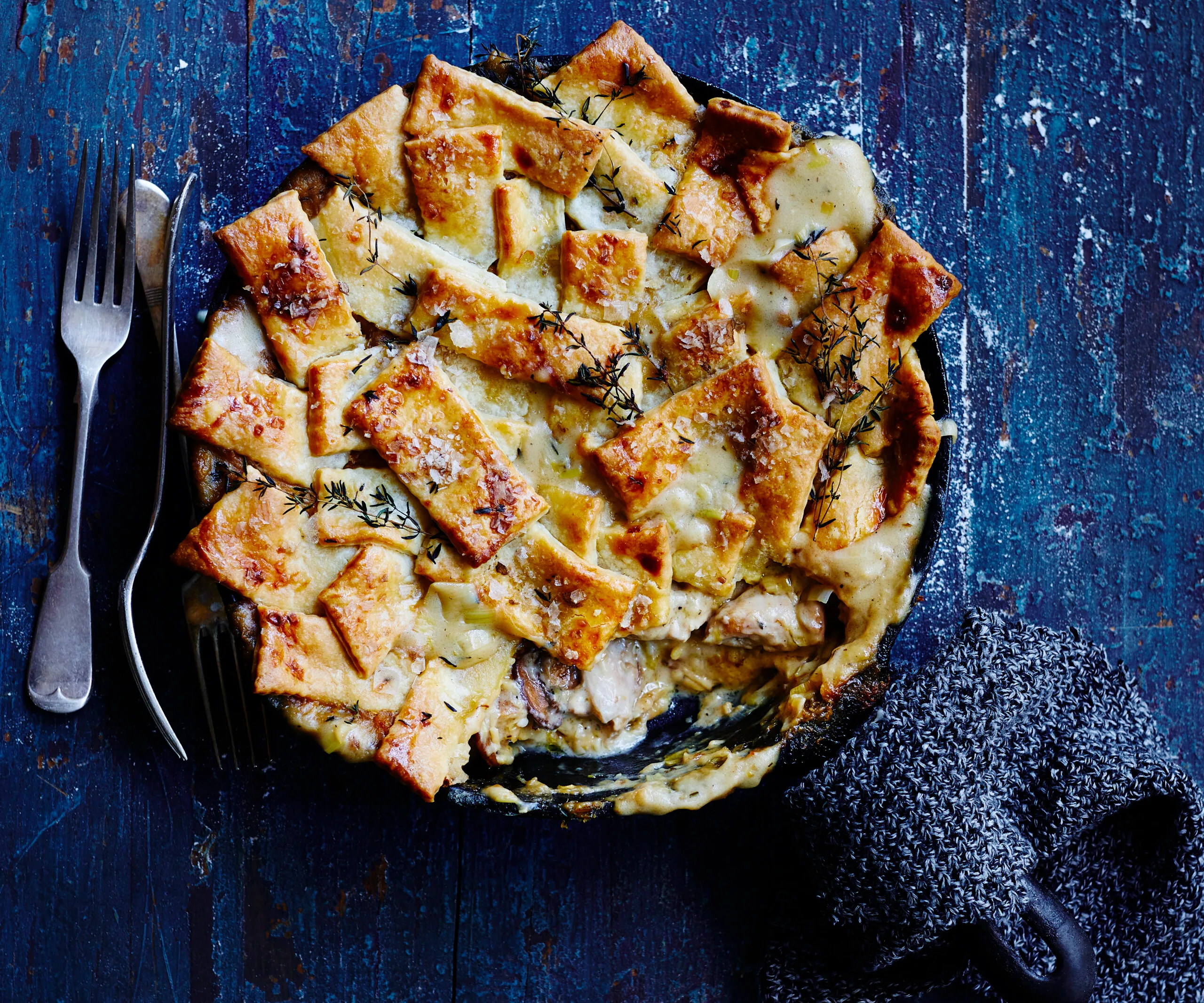 chicken leek pie with a sour cream pastry top