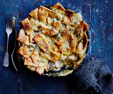 Chicken and leek patchwork pie with sour cream pastry