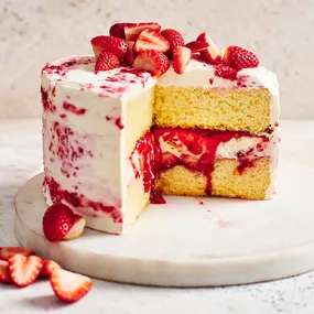 sponge cake topped with strawberries