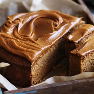 Triple caramel mud cake with caramel ganache