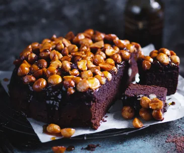 Macadamia and chocolate upside-down cake