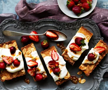 Strawberry and passionfruit frangipane cake
