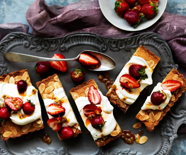 Strawberry and passionfruit frangipane cake