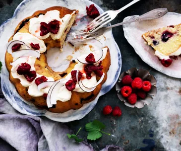 Berry and lime Bundt with whipped coconut cream