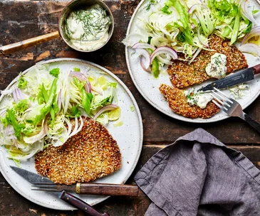 Chickpea schnitzels with winter slaw