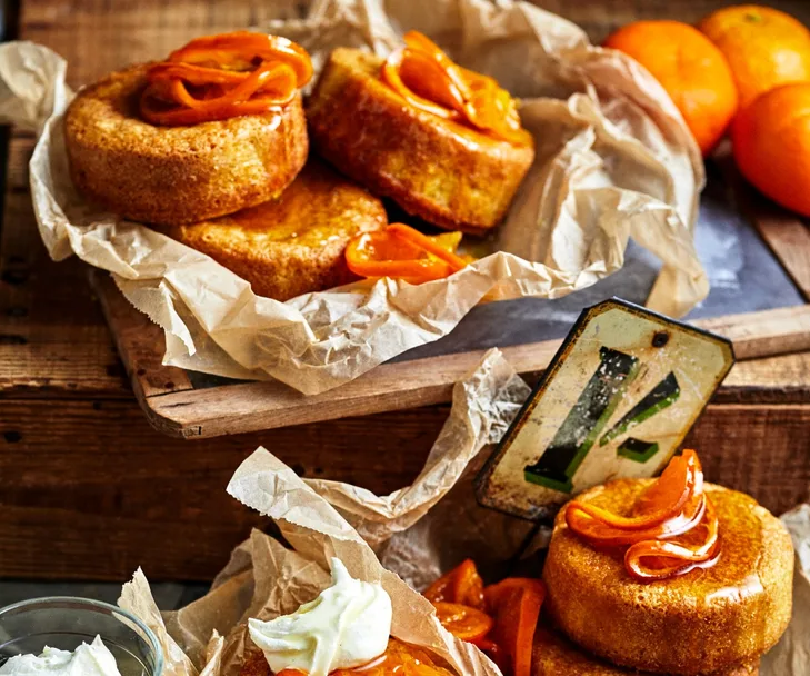 mandarin almond cakes with candied cumquats