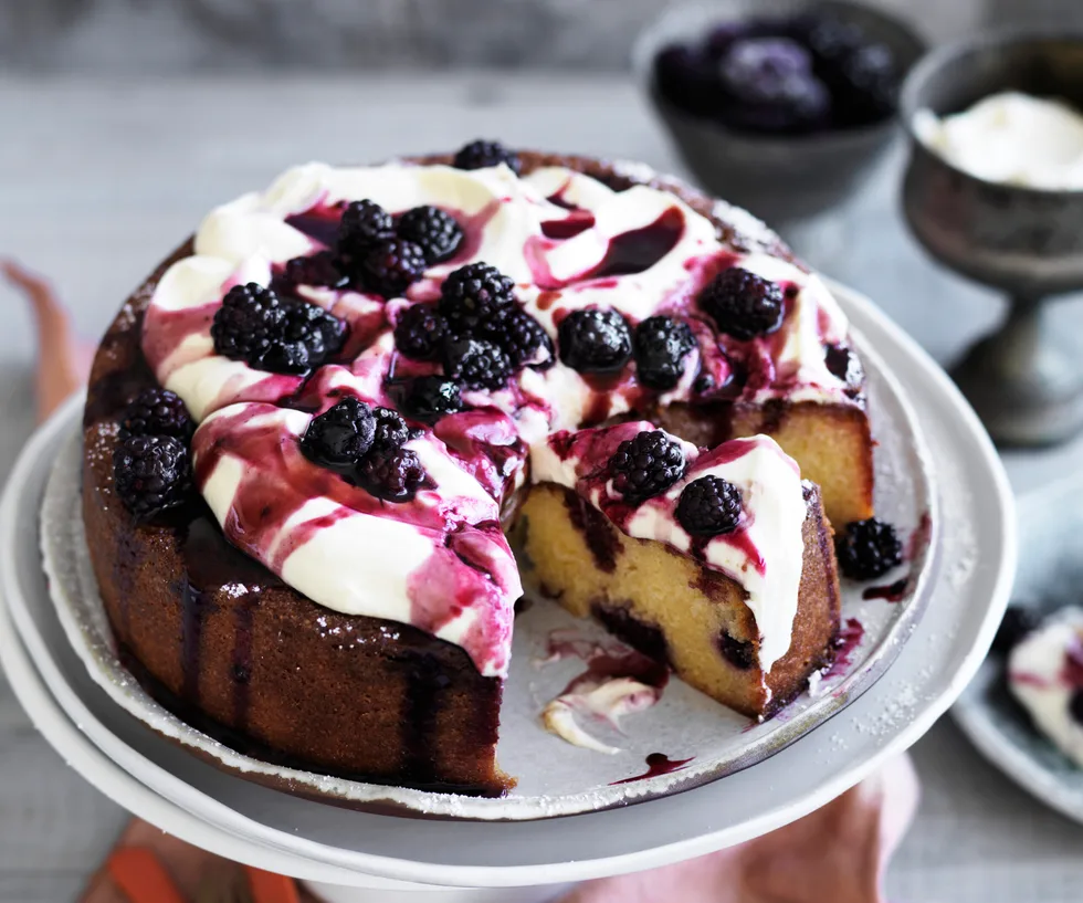 Blackberry lemon cake with blackberry fool