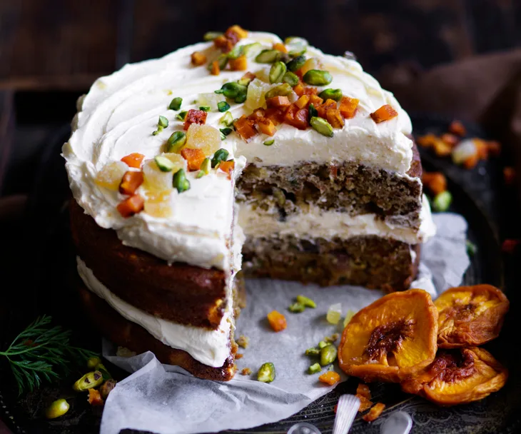 Carrot layer cake with peach and ginger