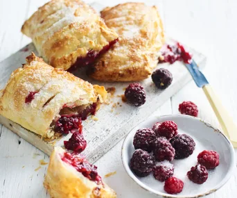 Apple, blackberry and marzipan hand pies