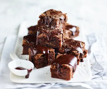 Figgy brownies with chocolate butterscotch sauce