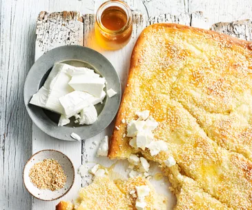 Persian bread with fetta and honey