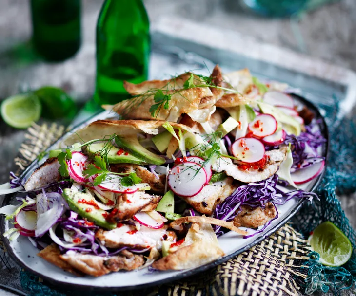 Spiced chicken and crispy tortilla salad