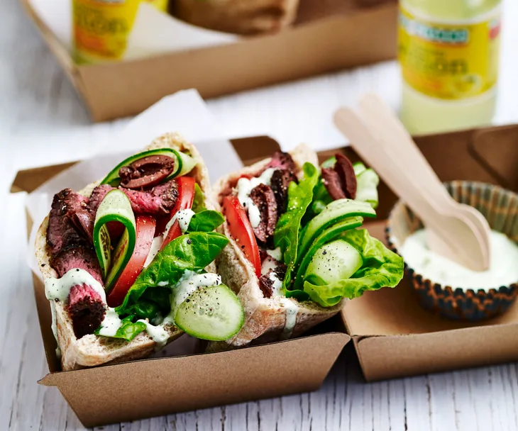 Greek salad lamb pitta pockets