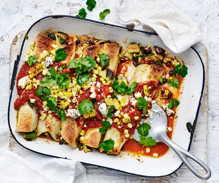 Zucchini, black bean and corn enchiladas