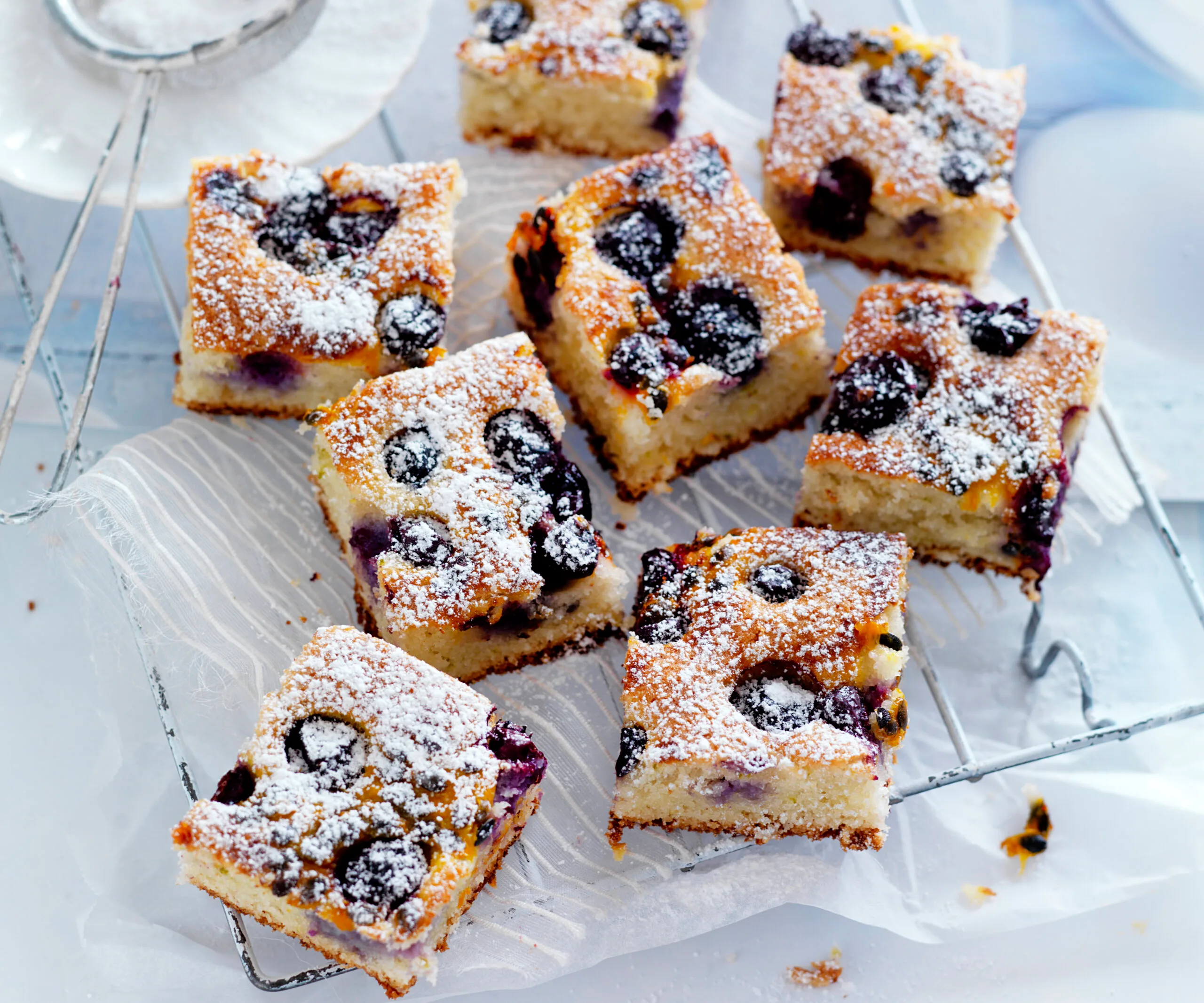 Blueberry, lime and passionfruit slice-image