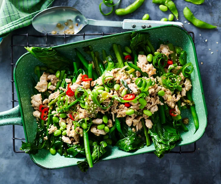 Miso chicken and stir-fried greens