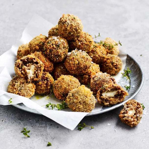 Mushroom arancini on a plate