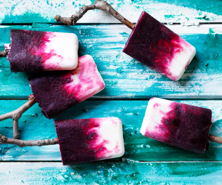 Beetroot, blackberry yoghurt popsicles