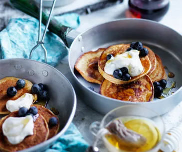 Kumara pancakes with maple yoghurt