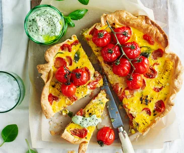 Sweet corn and roasted tomato tart