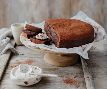Three bean chocolate cake with vanilla cream