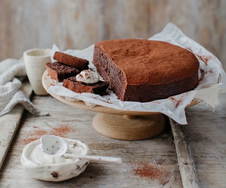 Three bean chocolate cake with vanilla cream