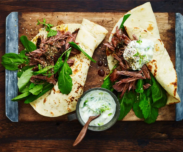 Five ingredient slow-cooked lamb wraps