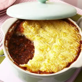 Shepherd's pie in a white dish