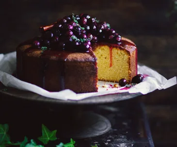 Blood orange cake with blueberry compote