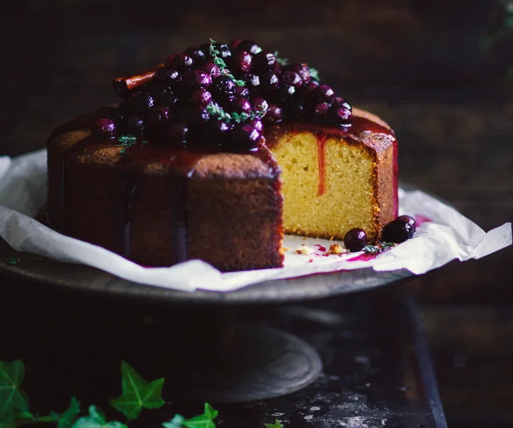 Blood orange cake with blueberry compote