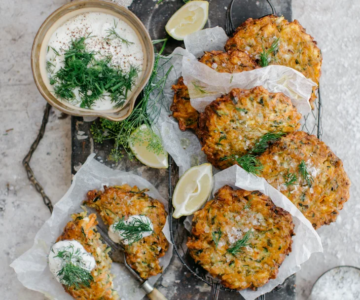 Turkish zucchini fritters with garlic yoghurt sauce