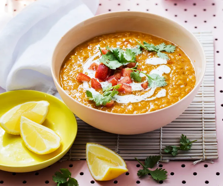 Coconut, tomato and lentil soup