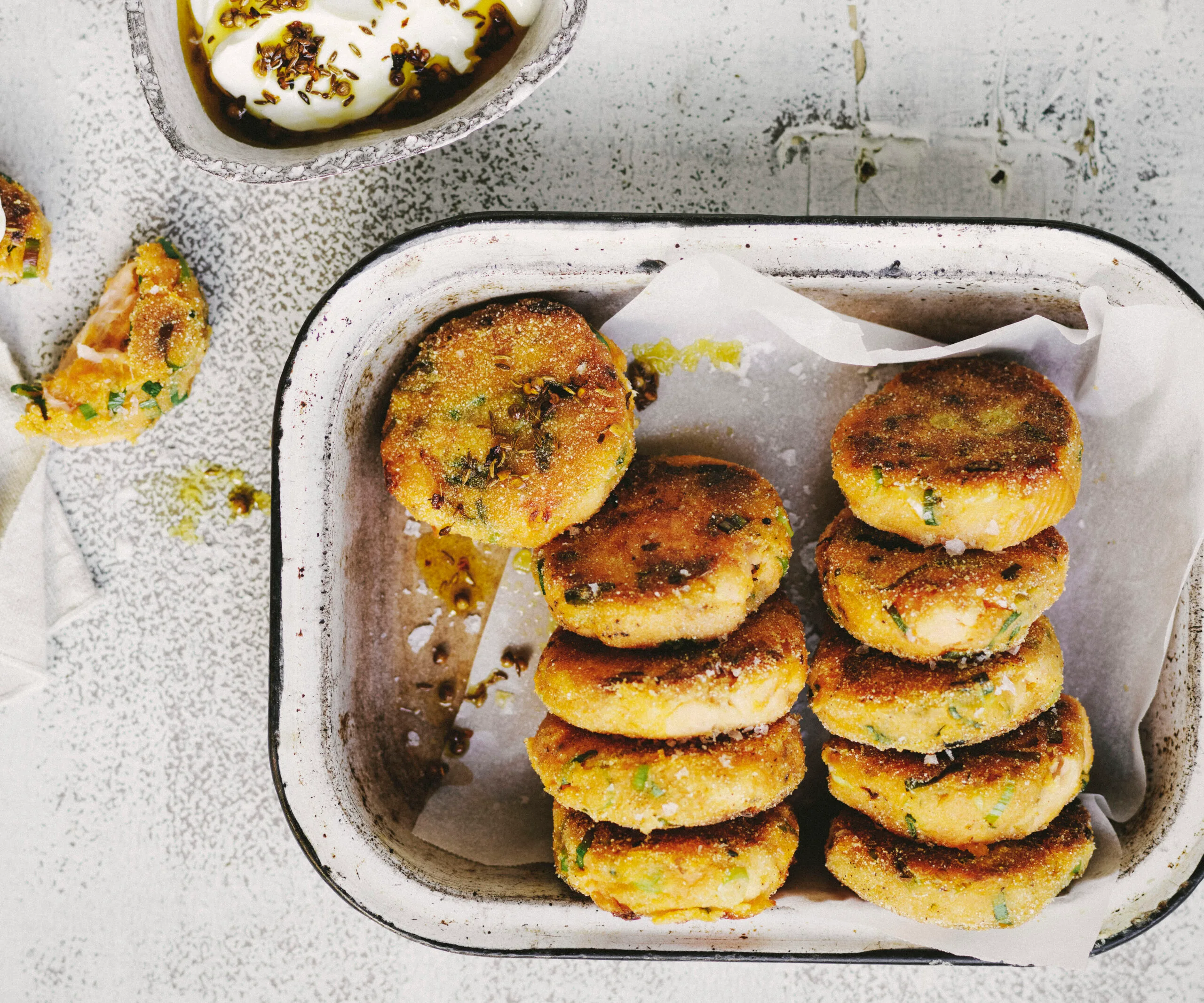 Smoked salmon and sweet potato cakes