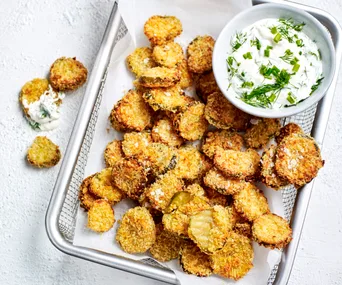 Air fryer pickle chips with ranch dipping sauce