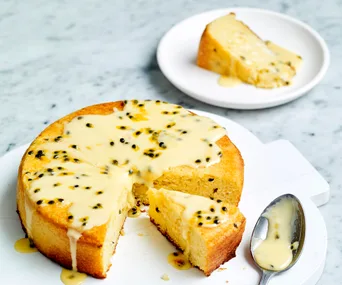 Air fryer passionfruit buttermilk cake