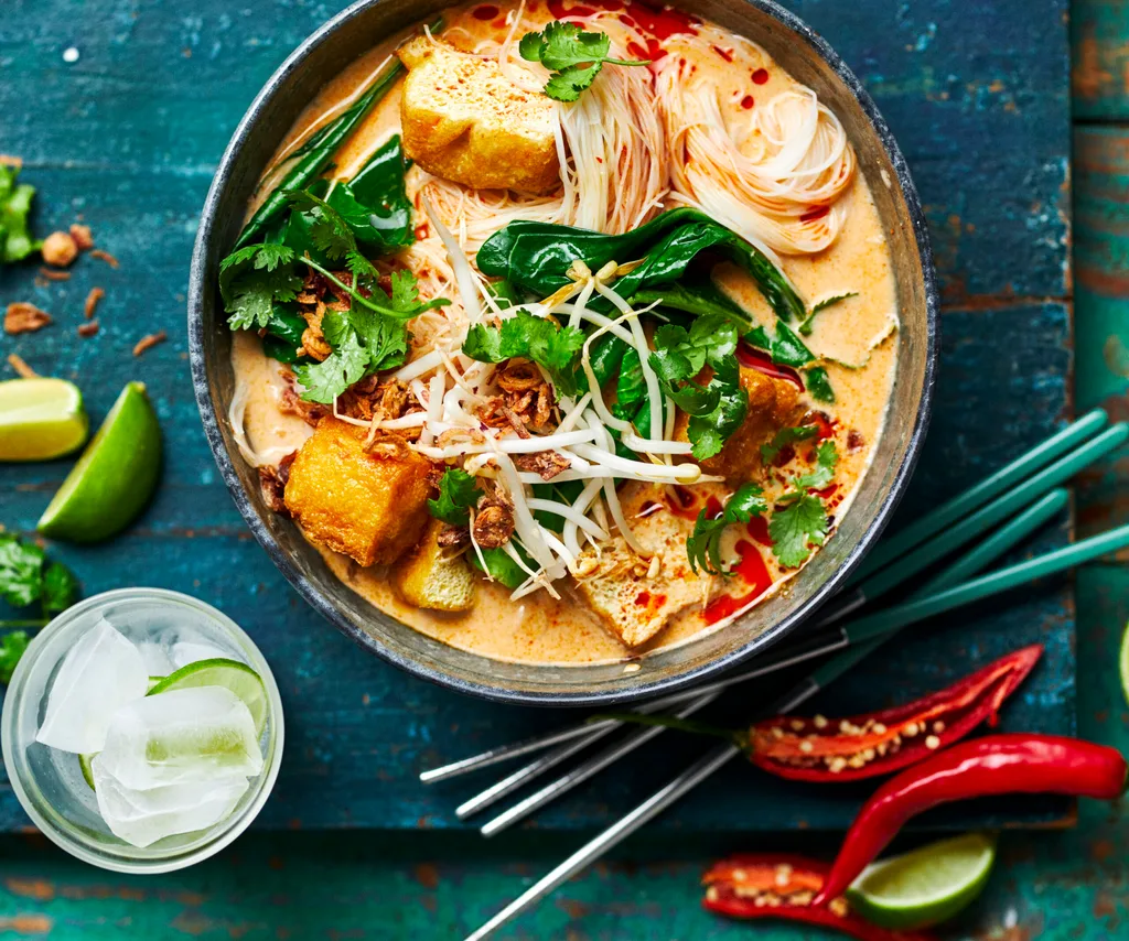 vegetable laksa with fried tofu