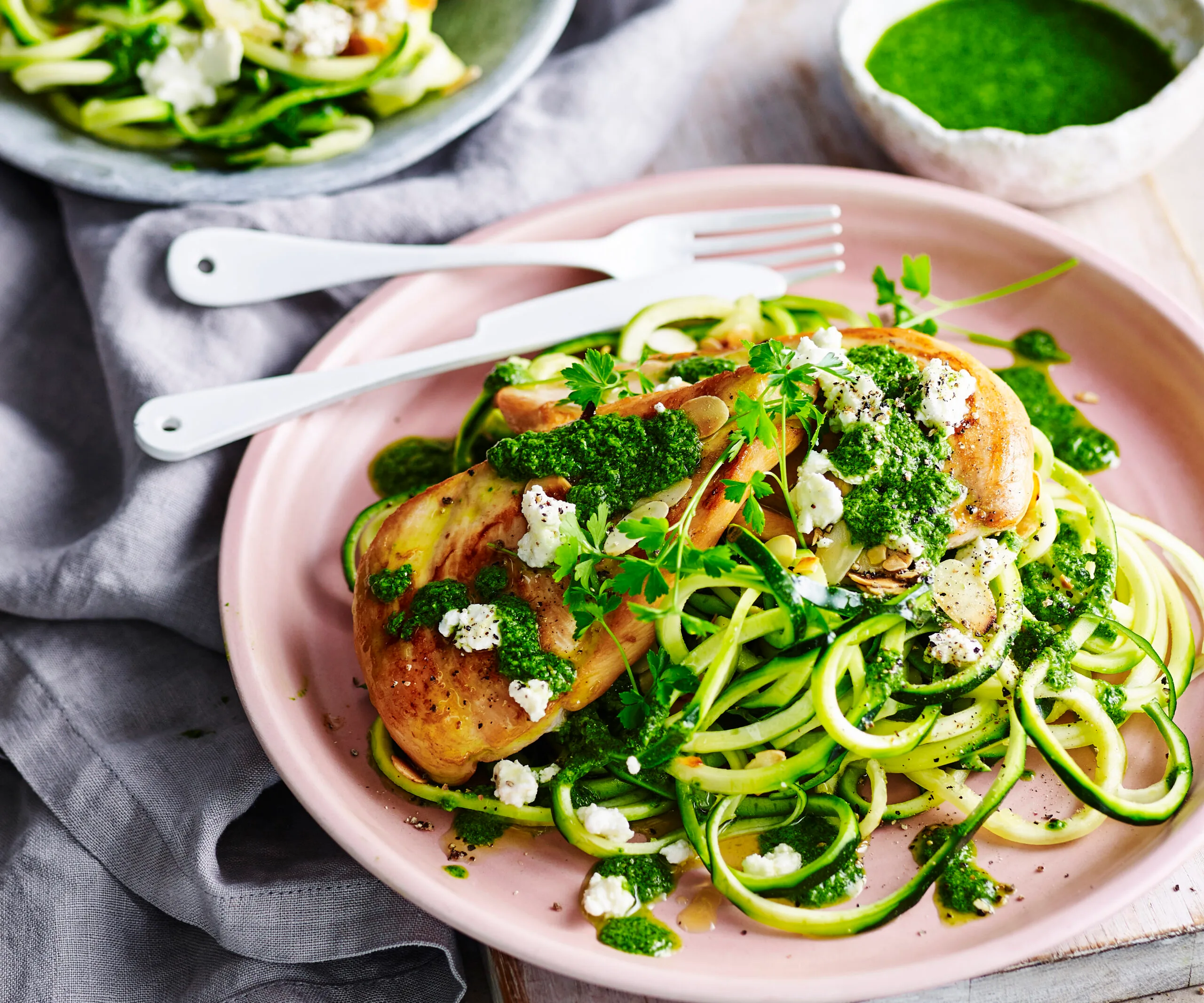 Chicken with zucchini and salsa verde