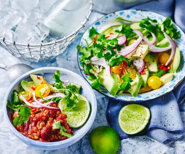 Chilli con carne with avocado salad