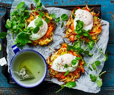 Poached eggs and roast vegie rÖsti