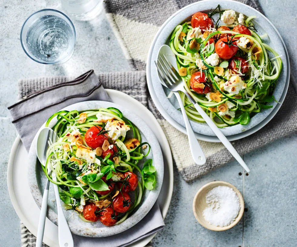 Zucchini ‘spaghetti’ with tomato and fetta