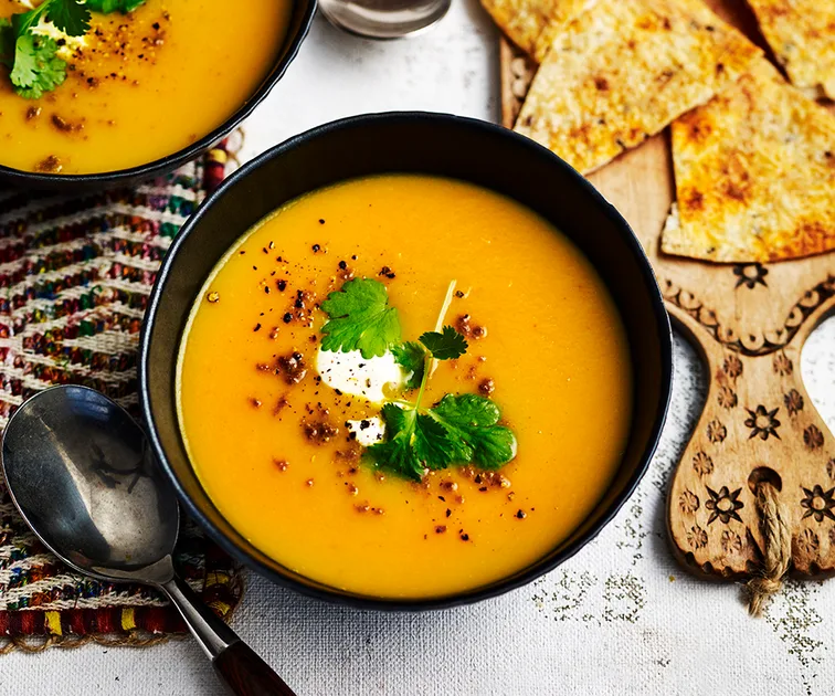 Spiced Carrot Soup with Parmesan Crisps