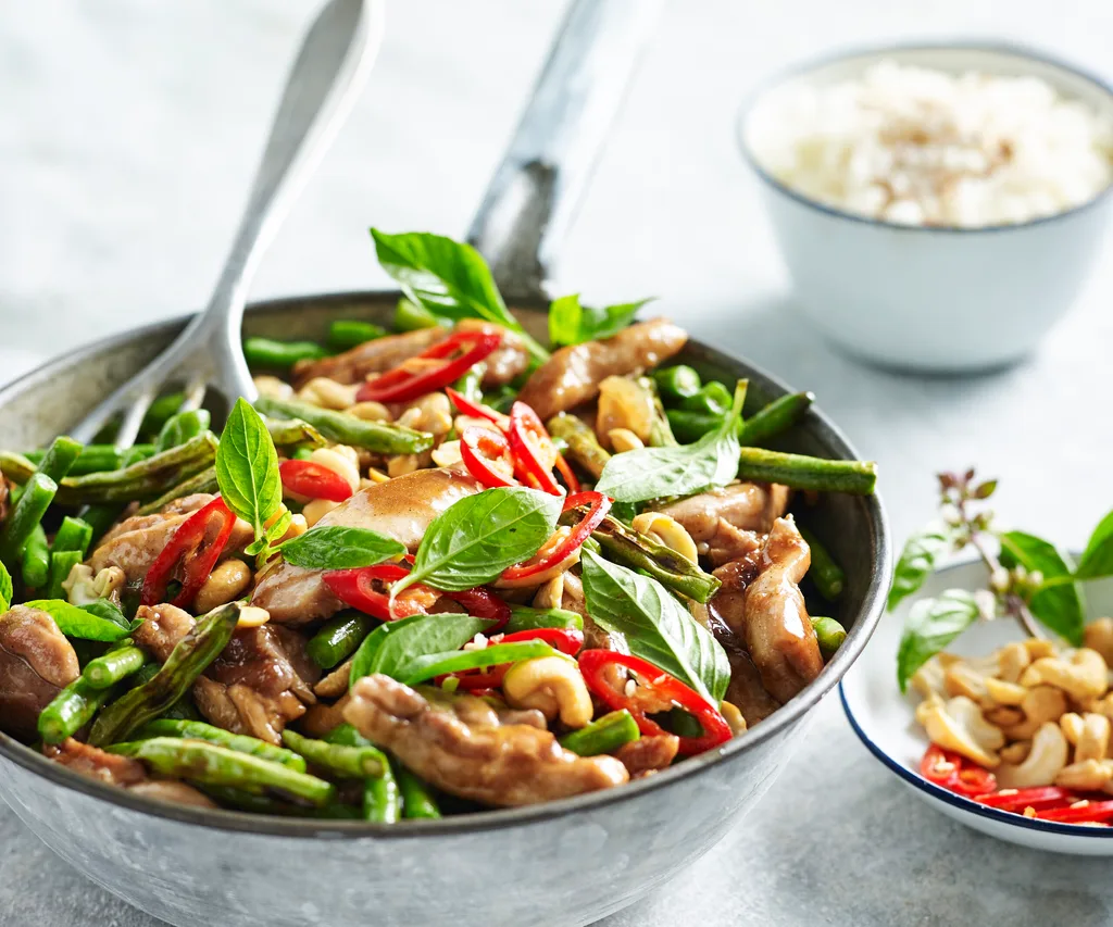 thai basil chicken and snake bean stir-fry