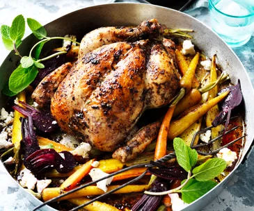 Roasted sumac chicken with baby vegetables