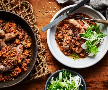 Smoked sausages with lentils