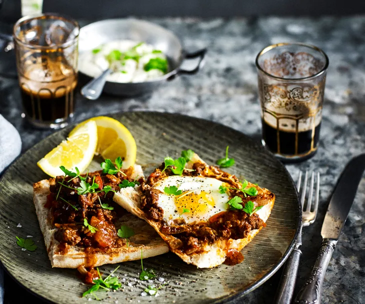 Turkish bread with lamb and eggs