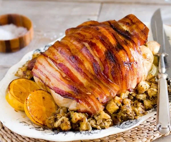 Smoked bacon roast chicken