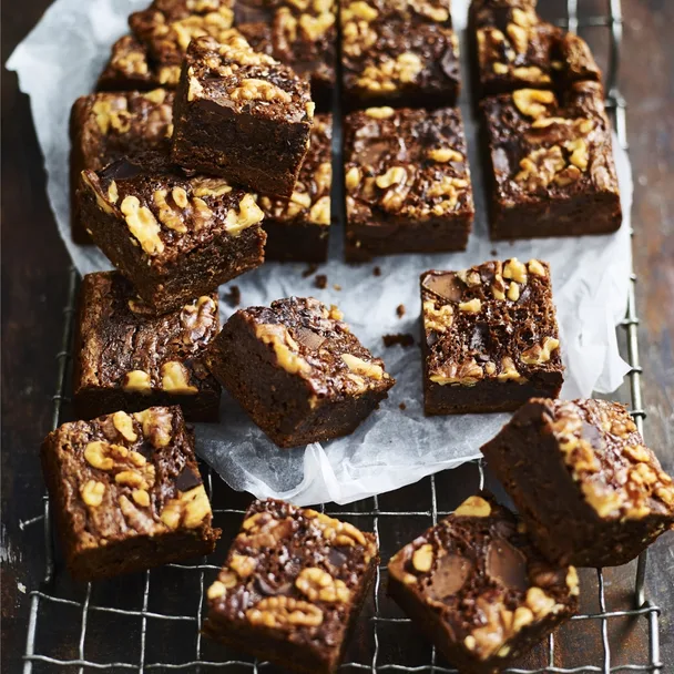 chocolate brownies made in a slow cooker, cut into squares