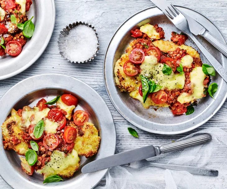 Cauliflower and lentil parmigiana