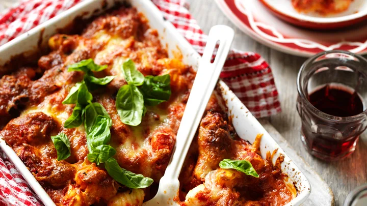 Baked gnocchi and meatballs